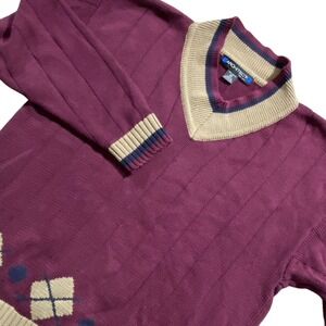 VTG Men's Burgundy‎ Grampcore Jumper V Neck Sweater Banner Tennis Rare! Y2K 90s